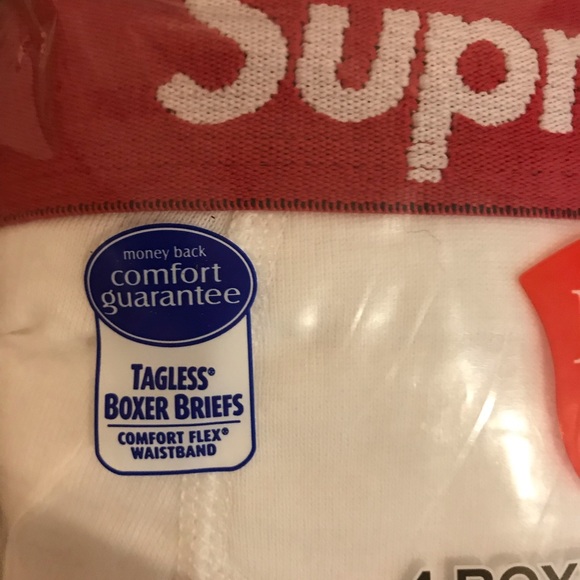 Hanes/Supreme white and red cotton pack of 4 boxer briefs. Size M. NWT - Picture 3 of 6